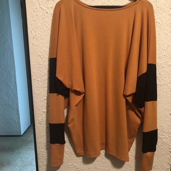 Oversized Mustard Sweater w/ Black Stripes S - Picture 2 of 2